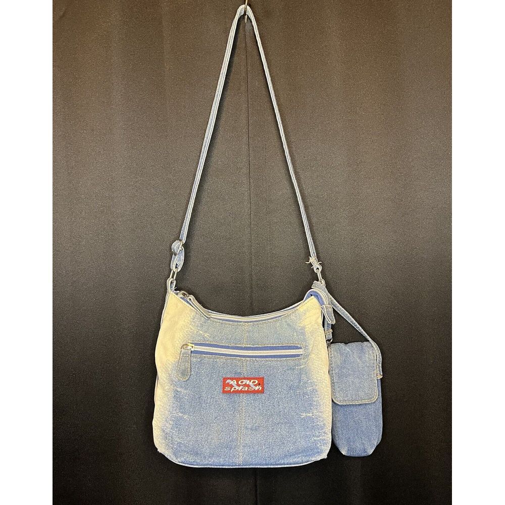 Vintage Y2K Acid Splash Washed Denim Purse with detachable Pouch/Cell Phone Case